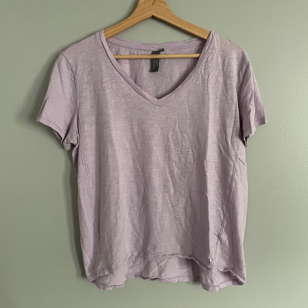 Sweaty Betty Life V-Neck Tee Womens Medium Purple Slub Knit Athleisure Minimal